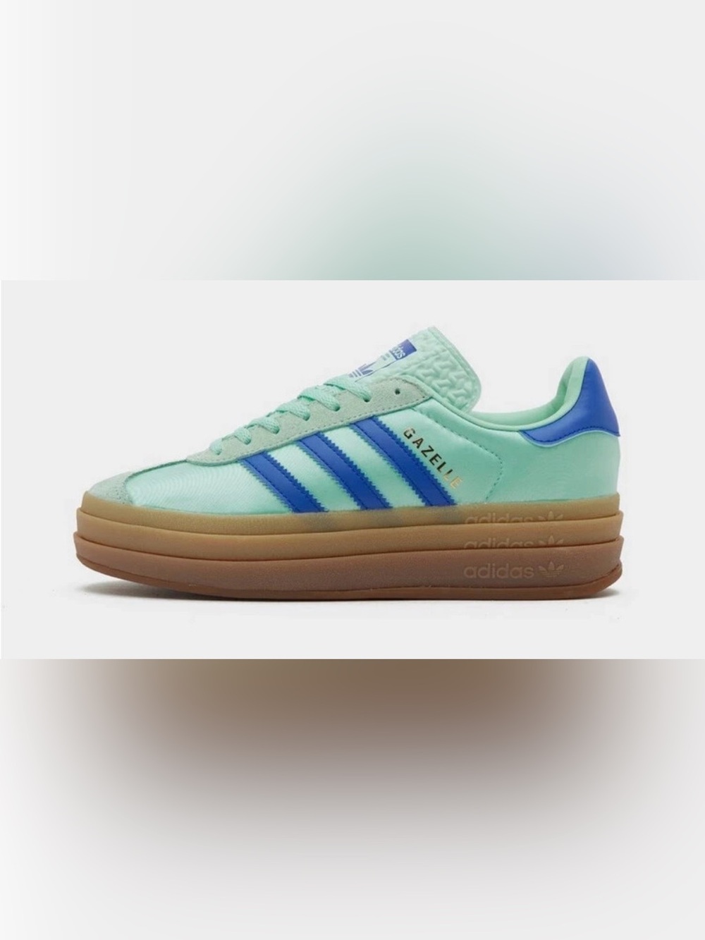 ADIDAS Gazelle BOLD Mint Green with Blue Stripes and Gum Sole